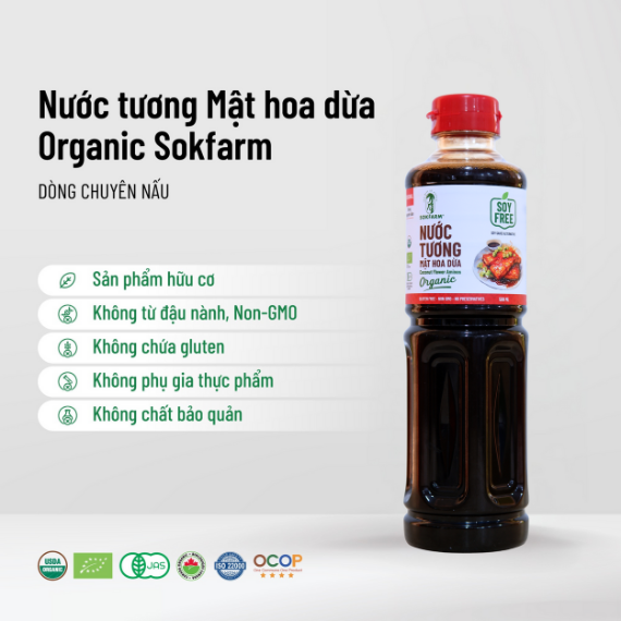 Hình ảnh sản phẩm Nước tương mật hoa dừa organic Sokfarm - Dòng nguyên bản