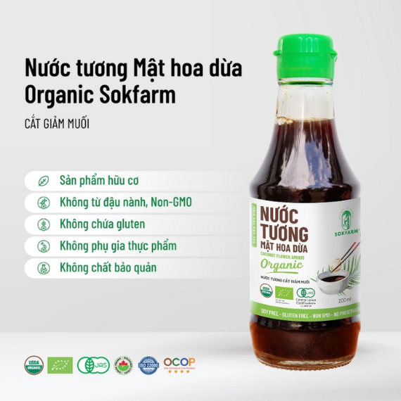Hình ảnh sản phẩm Nước tương mật hoa dừa organic Sokfarm - 200ml