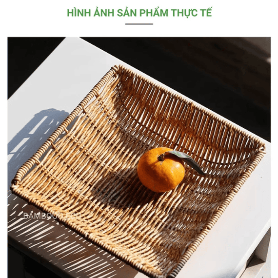 Hình ảnh sản phẩm Khay nhựa giả mây hình vuông đựng đồ khô, bánh kẹo