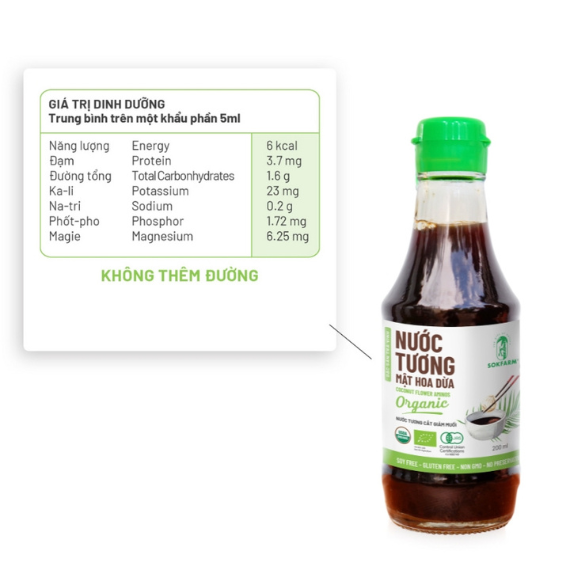 Hình ảnh sản phẩm Nước tương mật hoa dừa organic Sokfarm - 200ml
