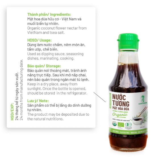Hình ảnh sản phẩm Nước tương mật hoa dừa organic Sokfarm - 200ml